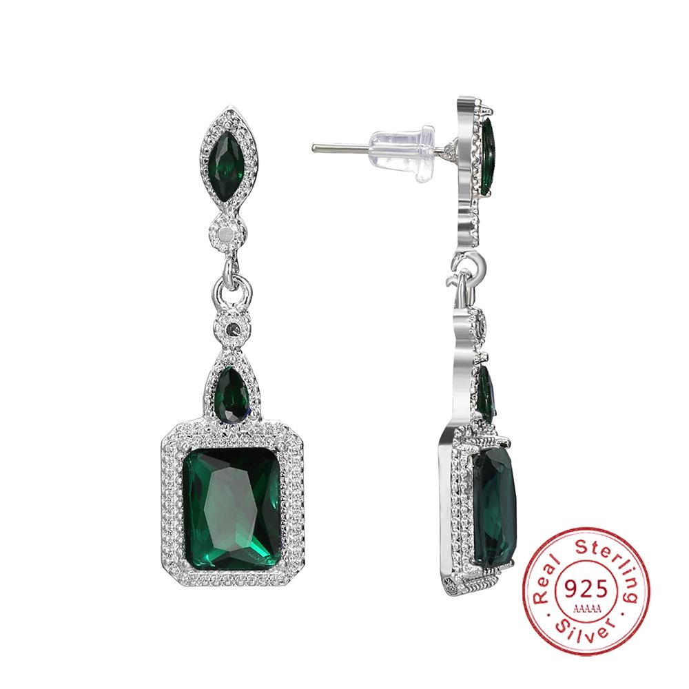 Wholesale Luxury Sterling Silver Women Earrings Flash CZ Zircon Ear Studs 3 Colors Stone S Earrings Women Wedding Brincos