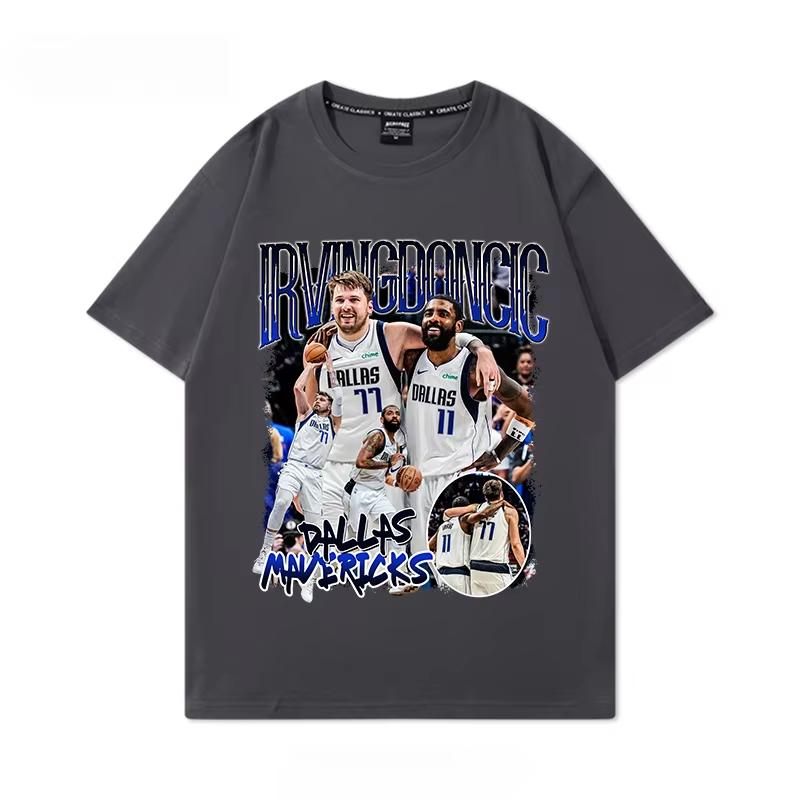 Dallas Mavericks Kyrie Irving Luka Doncic Print Pure Cotton Short Sleeve T-Shirt, American Vintage Basketball Trendy Casual Summer T-shirt
