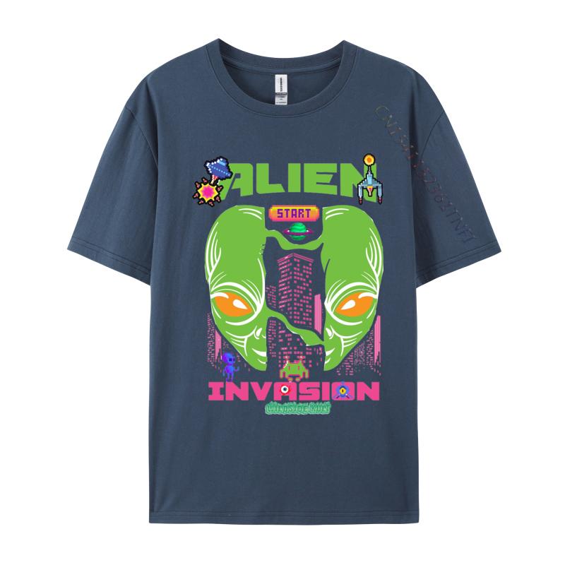 Brand Men T Shirt Printed Customized Top Tshirts Alien invasion retro T Shirts Round Collar Free Shipping