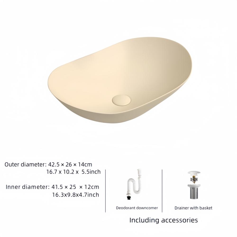 

Современная овальная керамическая раковина для ванной комнаты, 16,3 X9,8 - элегантная раковина для ванной комнаты со сливными принадлежностями (Кран в комплект не входит)