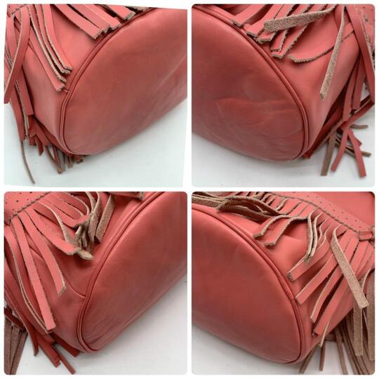 J&M DAVIDSON Handtasche Semi Umhängetasche Leder Rosa Carnival Kordelzug Fransen