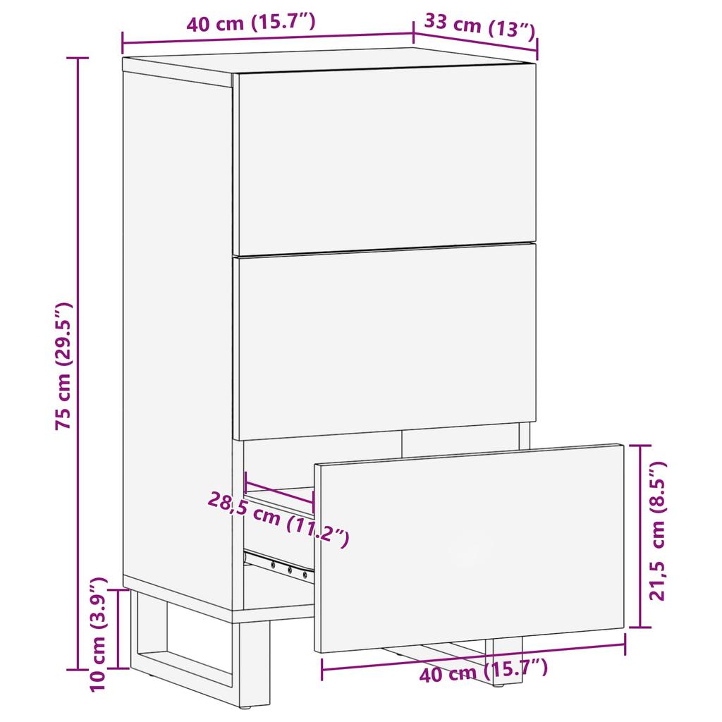 Side Cabinet Brown 40 x 33 x 75 cm Solid Mango Wood