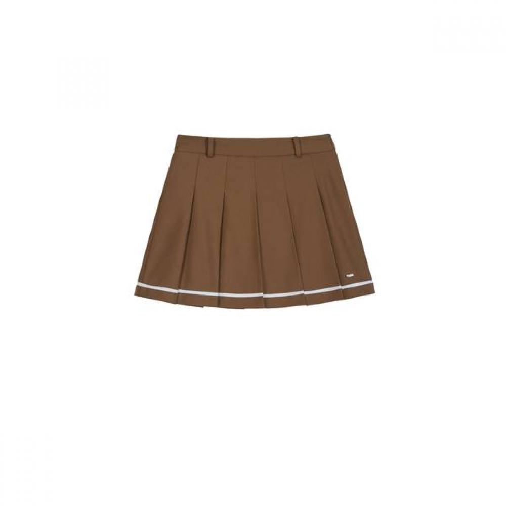 Goxo Pleats Skirt Metal Logo Brown S