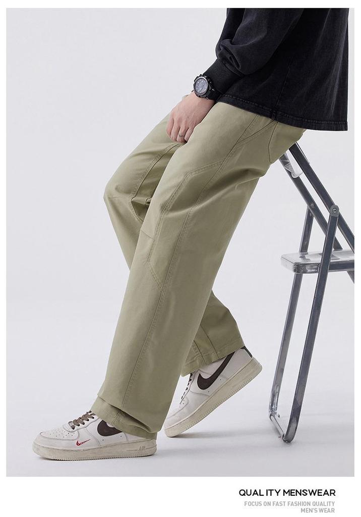 Men's Japanese Style Wide-Leg Casual Pants, Solid Color Straight-Leg, Versatile Cargo.