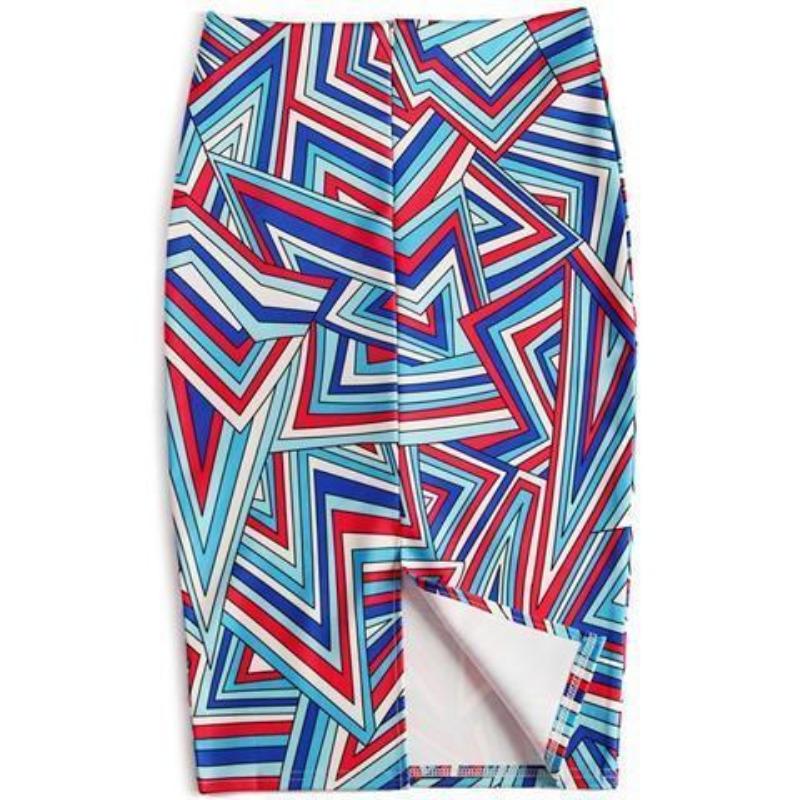 Summer Cartoon Print Elegant Pencil Skirt Women Bodycon High Waist Knee Length Skirt Female