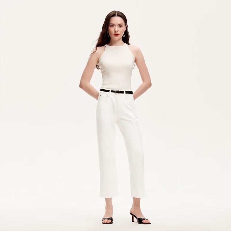 VEROMODA Women's High-Waist Cropped Denim Jeans with Contrast Belt