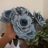 7Heads Roses Bouquet Artificial Flower Haze Blue Sage Green Bean Paste Green Fake Rose Retro Living Room Decoration Wedding