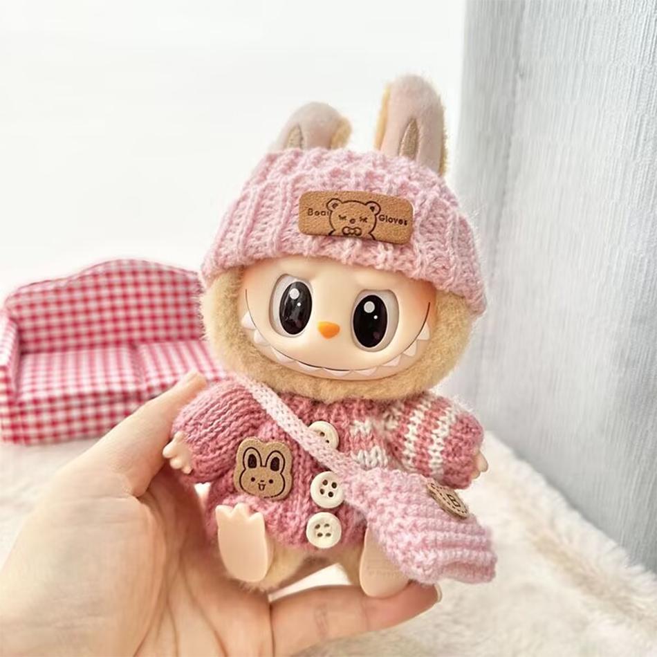 Doll clothes for Labubu Outfit V1 V2 V3 17cm Dolls Sitting Accessories Glasses Clothing Designer Gift Sweater Hat Bag Set