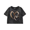 Love Patternprinting Female Washed Short T-Shirt Summer Cool T Shirts Distress Clothes Breathable Midriff-Baring Tops