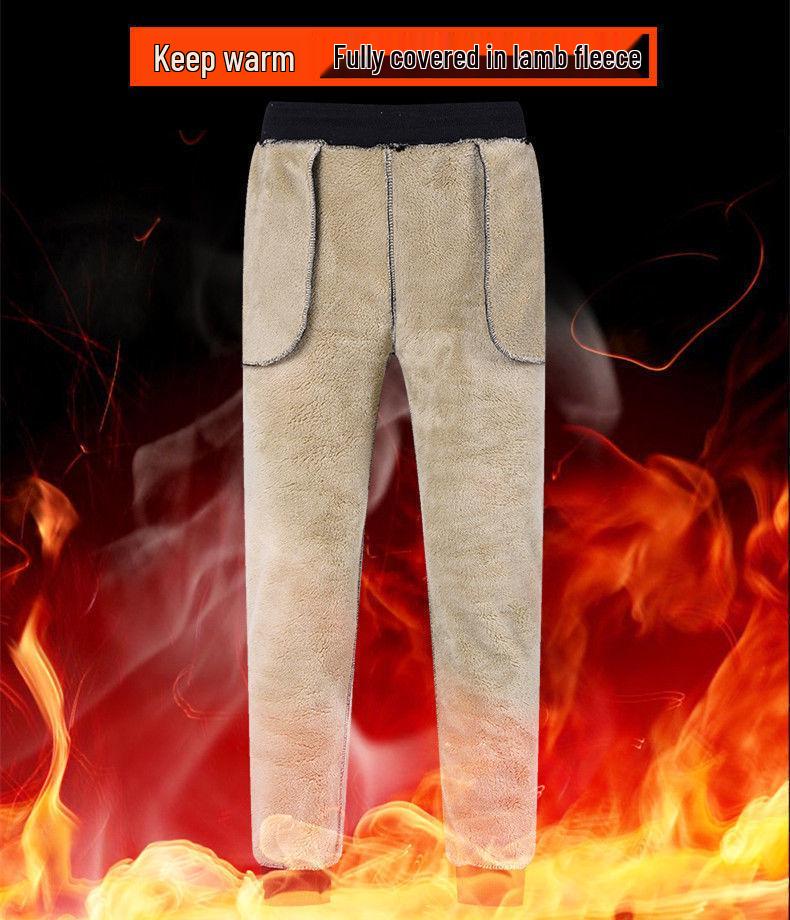 Men's Fleece-Lined Lambswool Winter Pants, Elastic Waist, Plus Size, Warm & Thickened, Casual Sport Style.