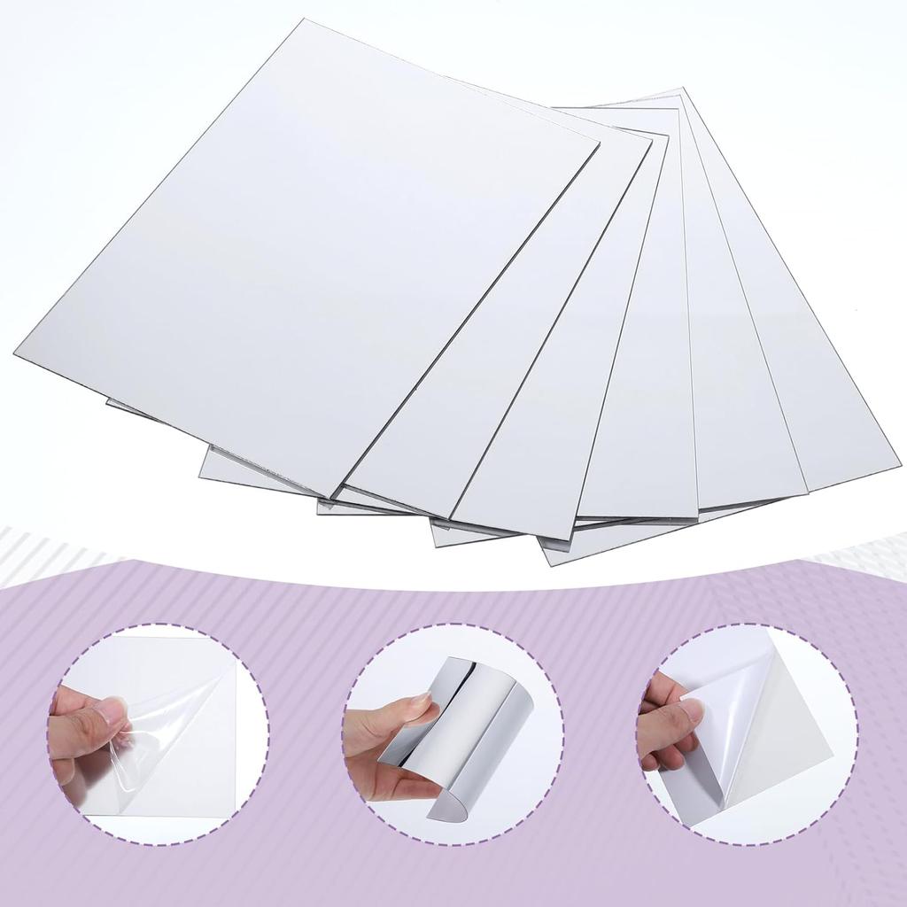 8 Pcs Shatterproof Plastic Mirrors, Self Adhesive Acrylic Mirror, Acrylic Mirror Sheet, Small Flexible Mirror Sheet with Soft Round Corner, Double