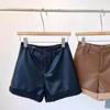 Women's High-Waisted PU Leather Patchwork Fur Shorts: Casual, Stylish, Slim Fit for Autumn & Winter