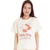 SAZAC SAN1659 Damen Mini-Fleece Loungewear-Set mit kurzen Ärmeln und Hose, U-Ausschnitt, Sanrio Hello Kitty Haferflocken-Pyjama, Größe L
