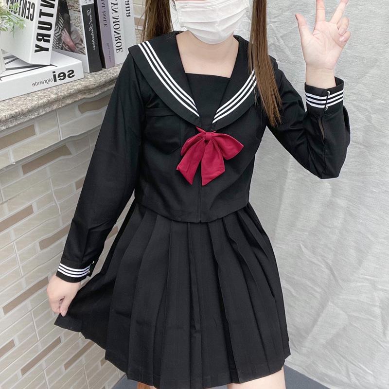 

Japanese Authentic JK Uniform Black Three-Stripes Sailor Suit School Set for Women 4XL