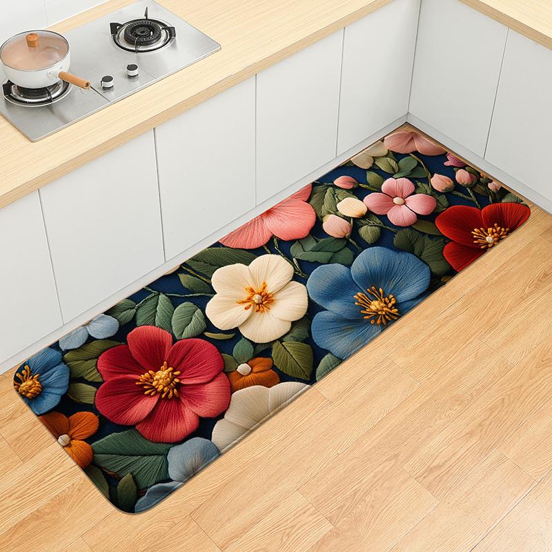 

Fresh and natural style machine-washable rectangular flower printed meal kitchen floor mat dining room available small carpet 40cmx60cm 1pc