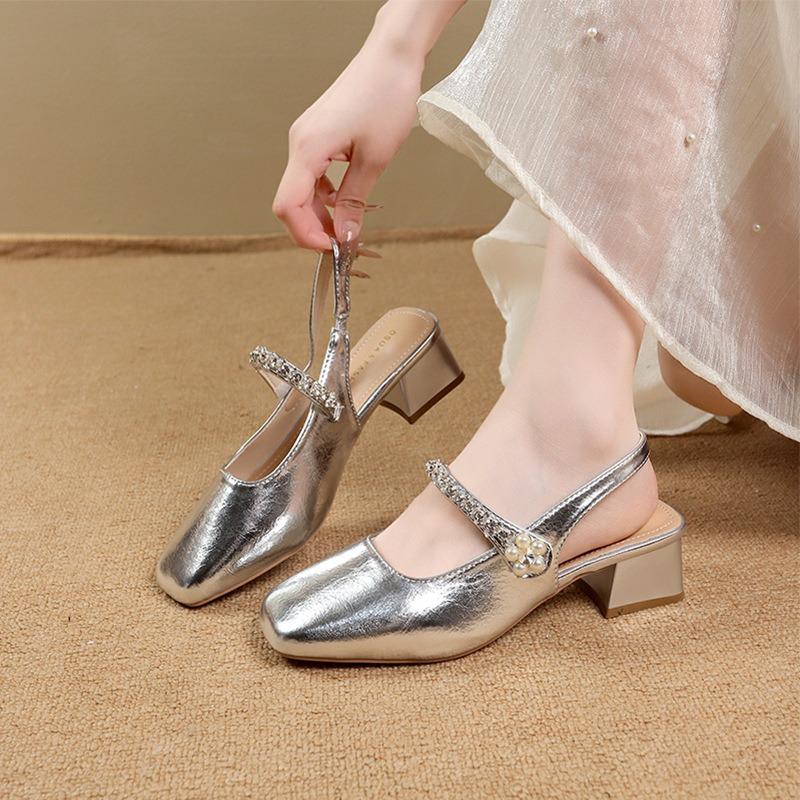 High heels thick heel medium heel bag head sandals women's new summer skirt Mary Jane single shoes