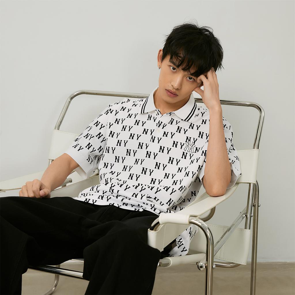 New MLB MONOGRAM Collection New York Yankees SS24 Polo Shirt Unisex Ivory White 3APQM0443-50IVS