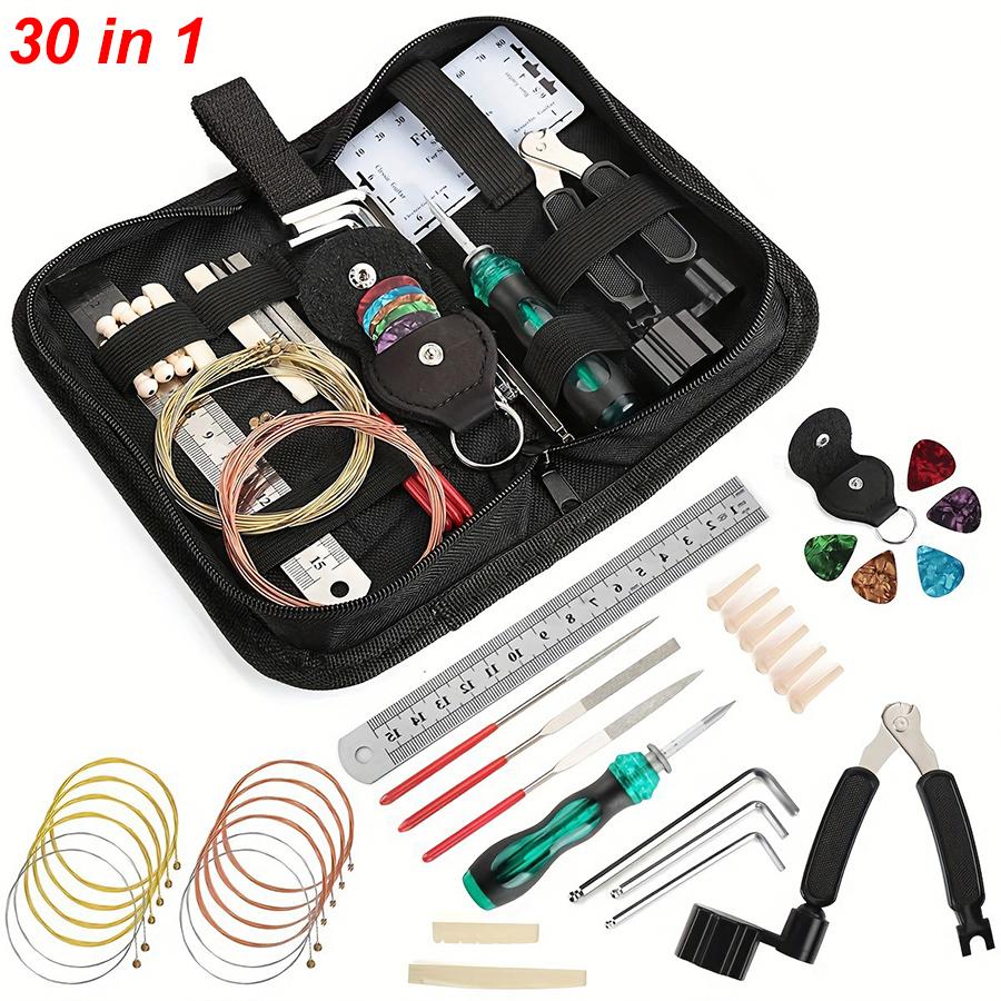 25/30 in 1 Guitar Tool Kit Set Multi-functional Guitar Repair Toolbox Guitar Parts Replacement Toolbox Picks String Fixed Buckle