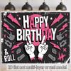 2D Printed Pink Black Rock Birthday Backdrop for Party Photoshoot