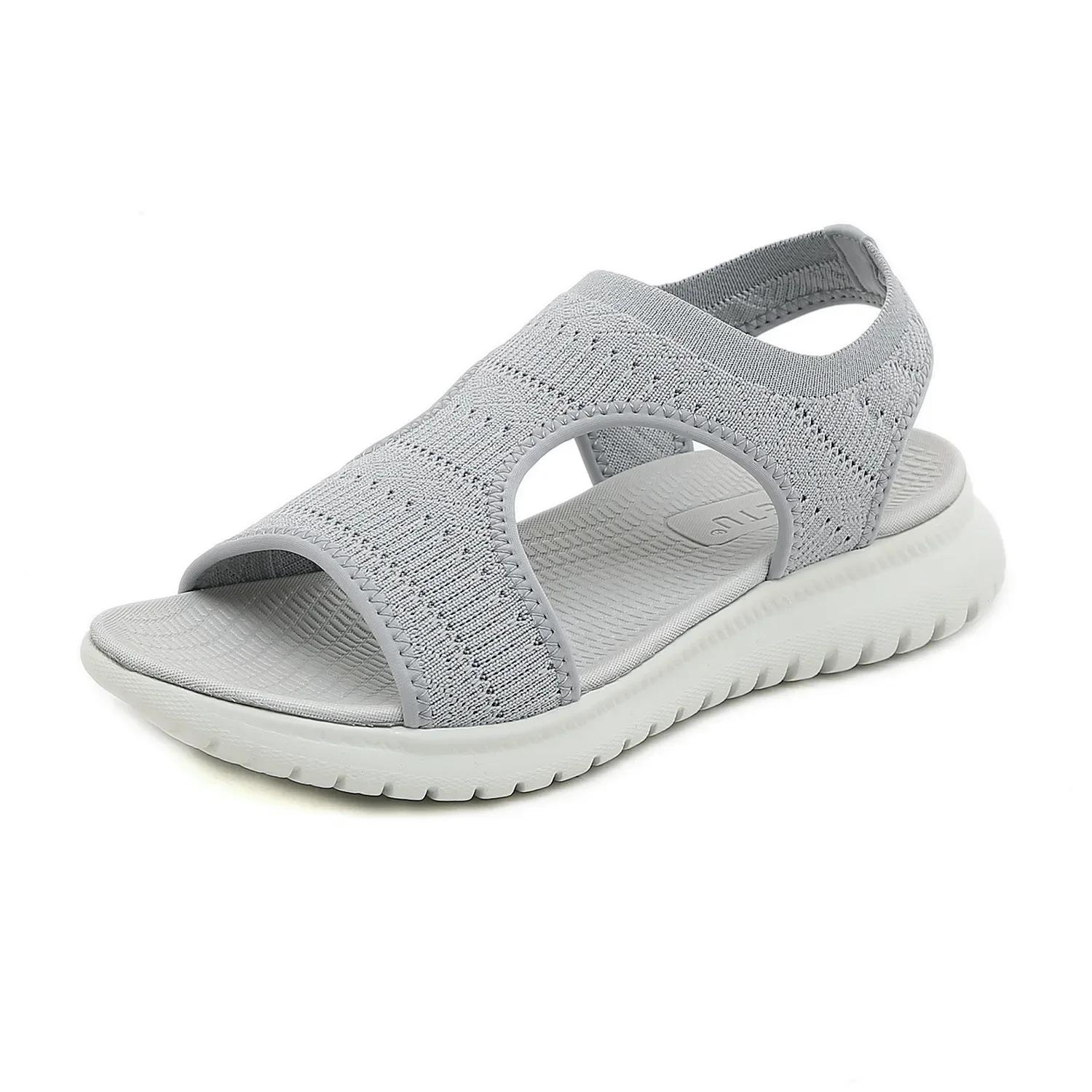 

Модные женские эластичные трикотажные сетчатые повседневные сандалии летние легкие босоножки на танкетке с открытым носком на платформе пляжная спортивная обувь Sandalias Mujer 35 серый