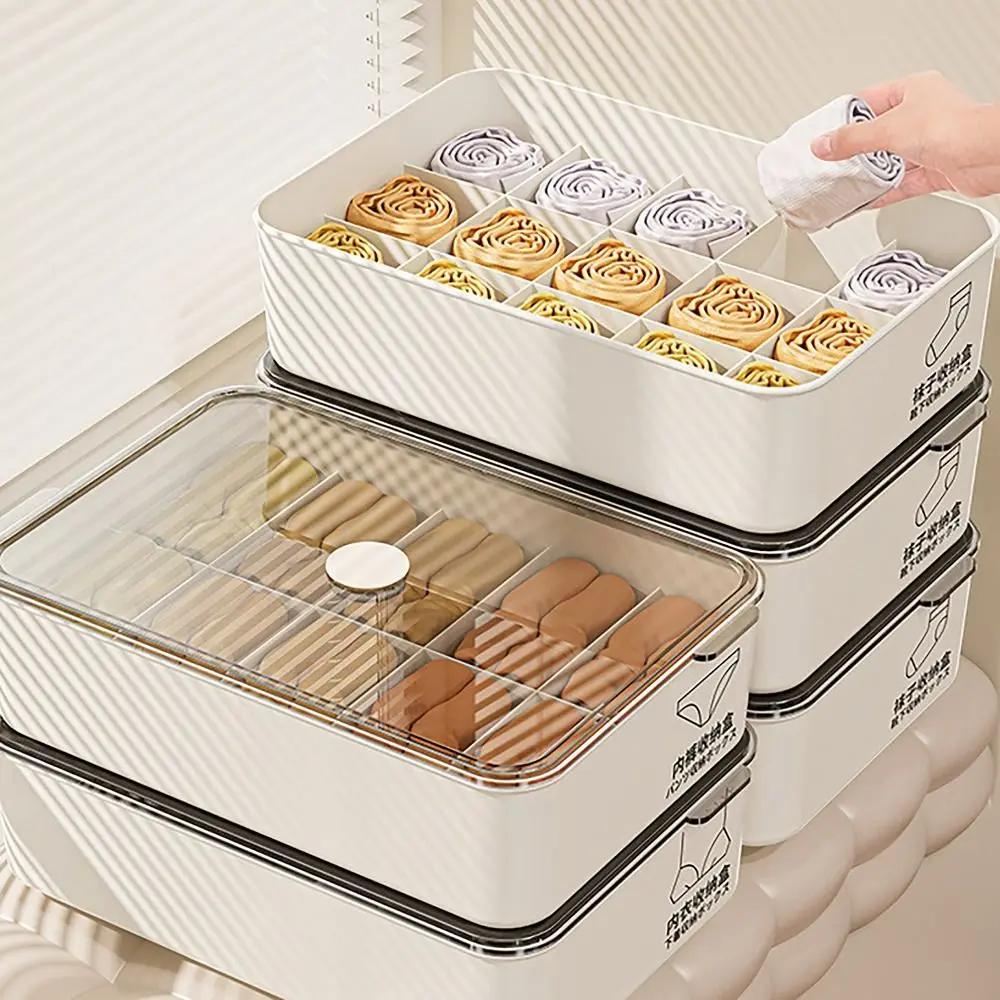10/15 Grids Underwear Storage Box Case Classification with Cover Panties Socks Organizer Dustproof Stable Stacking