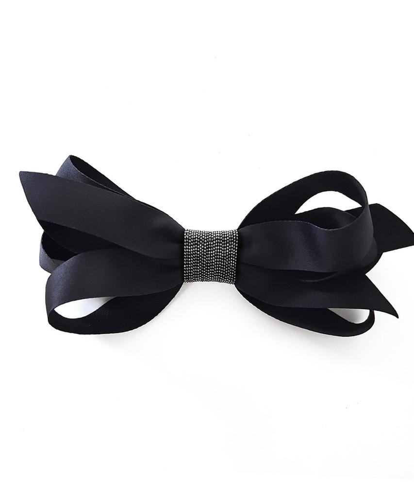Racoha Layered Black Big Ribbon Hairpin