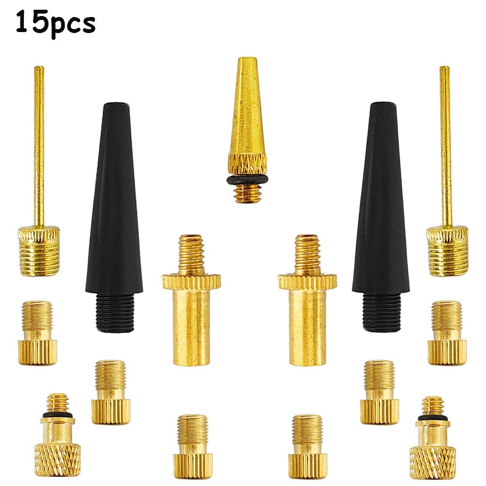 15Pcs Bike Tire Valve Pump Adapters,Brass Presta Schrader Valve Adapter Tools, Ball Pump Needle, Presta Valve Adapter Bike Pump 16pcs set-B
