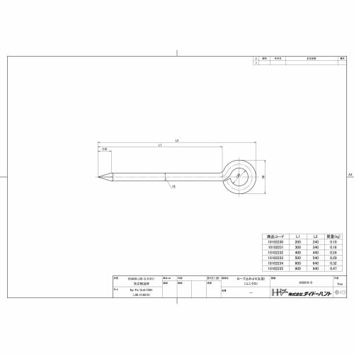 DAIDOHANT Rope Stopper, Round, Iron/Unicro, Nominal Diameter 9 x Length 900mm (1 Piece) 10102235