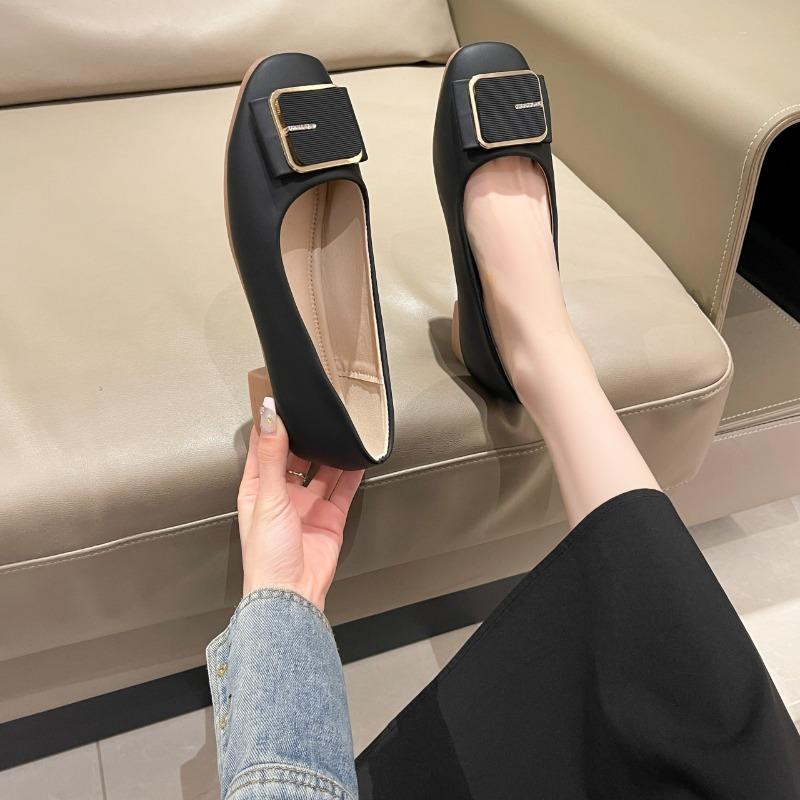Single shoes women's new spring and autumn mid-heel Doudou shoes women's fashion evening shallow mouth grandma shoes women