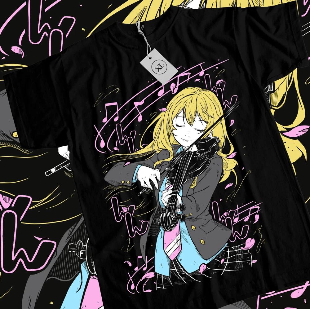 Anime Kousei Your Lie In April Kaori Graphic Black TShirt Size S4XL S