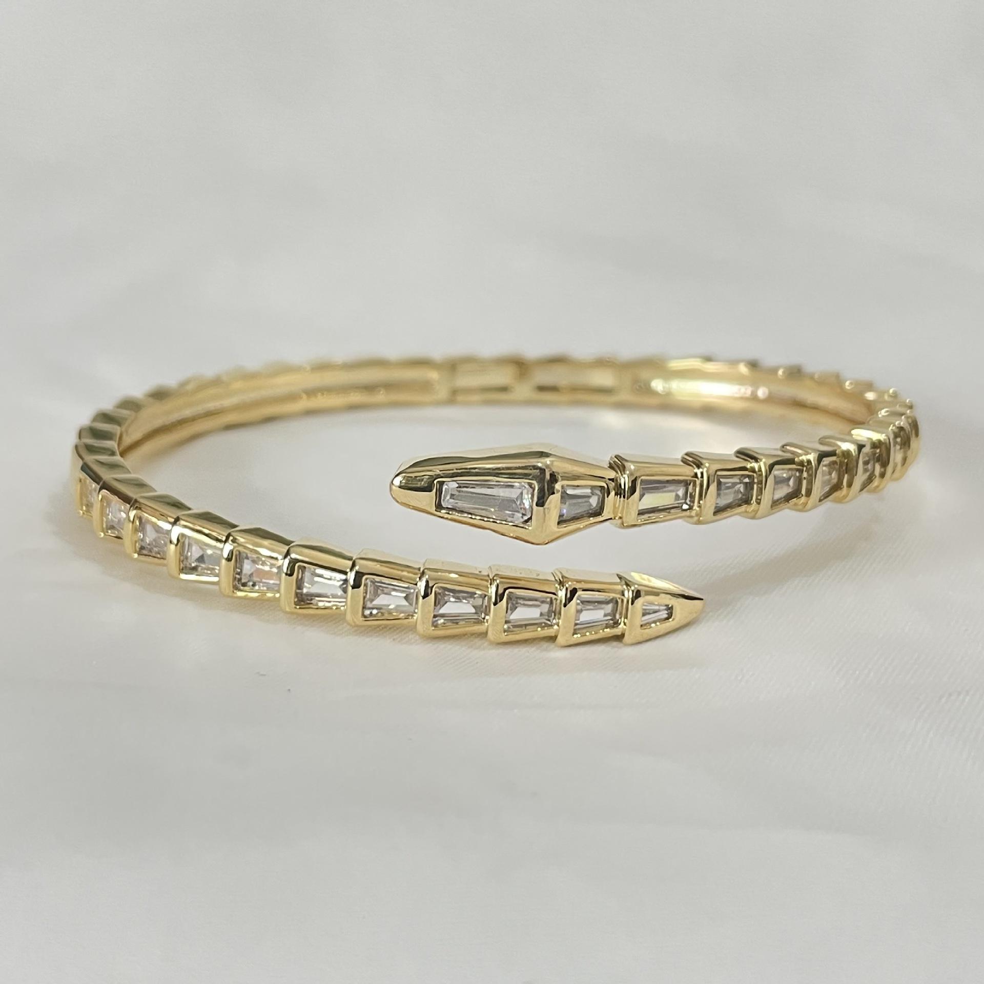 T Square Zirconium Snake-shaped Opening Ins Style Design High-end Jewelry Simple Couple Bracelet One Size(16-22CM)