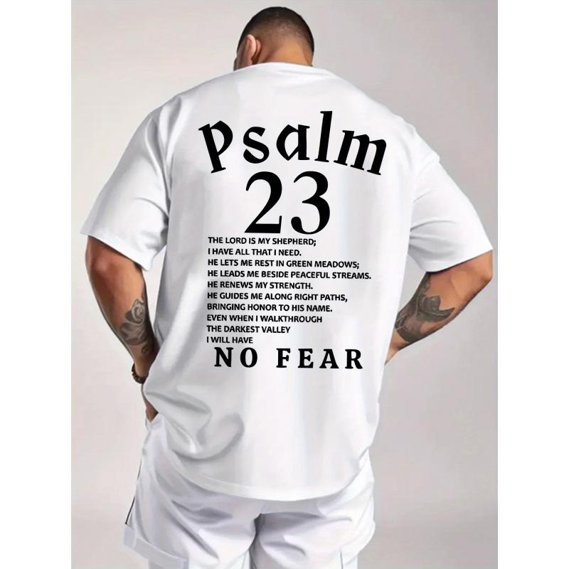 Men'S Psalm 23 Bible Verse T-Shirt - 100% Round Neck Short Sleeve with Psalm 23:1-4 & Psalm 23:5 Print, Machine Washable Comfort Fit for Casual &