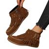 Winter Retro Quasten Damenstiefel Seitenreißverschluss Nieten Flache Schuhe Komfort Runde Zehenpartie Rutschfeste Stiefeletten für Damen Größe 43