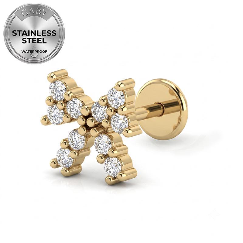 Gatte European Cross 316L Stainless Steel Eye Butterfly Knot Ear & Lip Stud