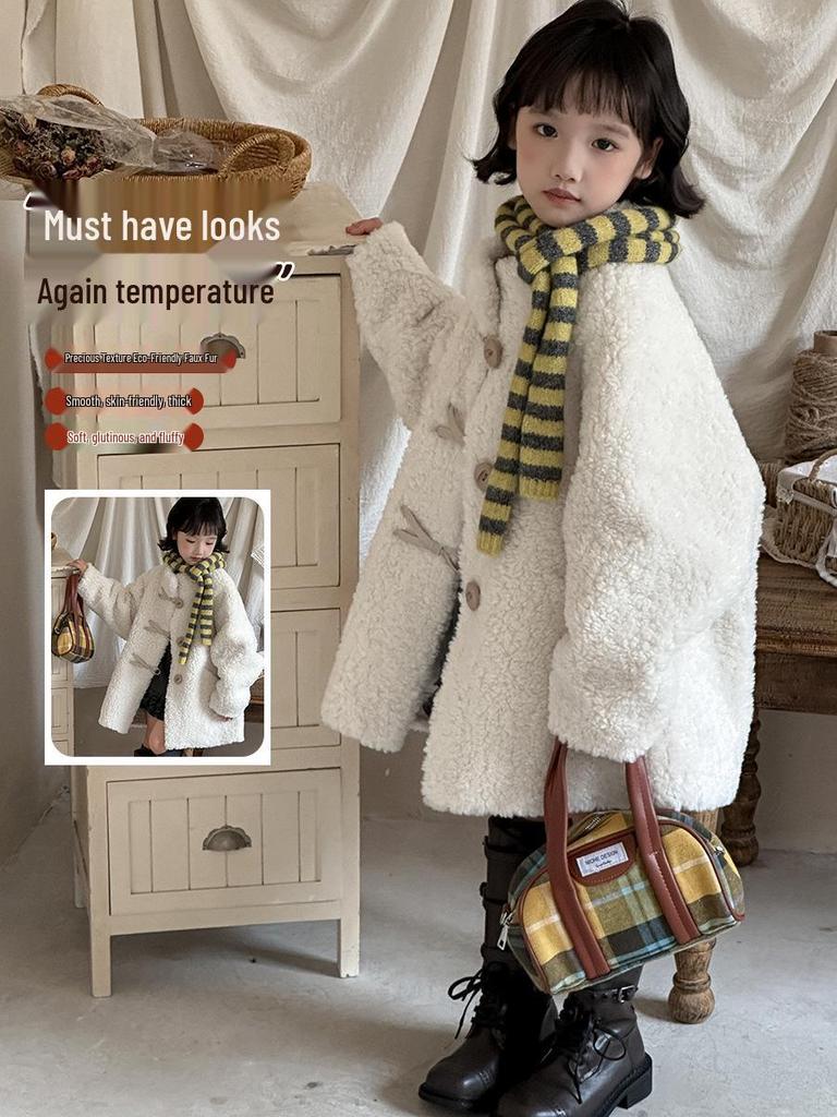2025 Children's Faux Fur Lambswool Coat - Korean Style Thickened Loose Fit Shearling Overcoat for Girls
