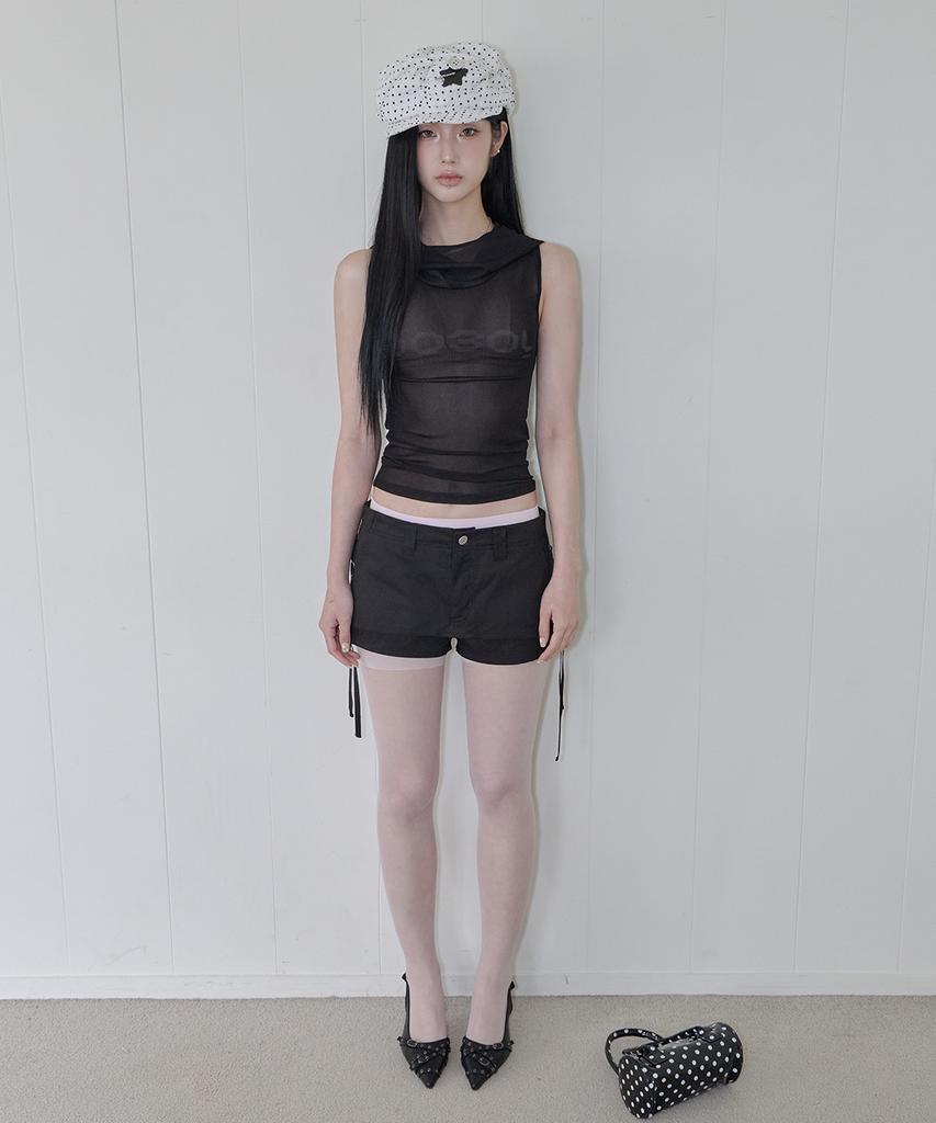 Sailpeulei Layered Lace-Up Skirt Shorts / Black