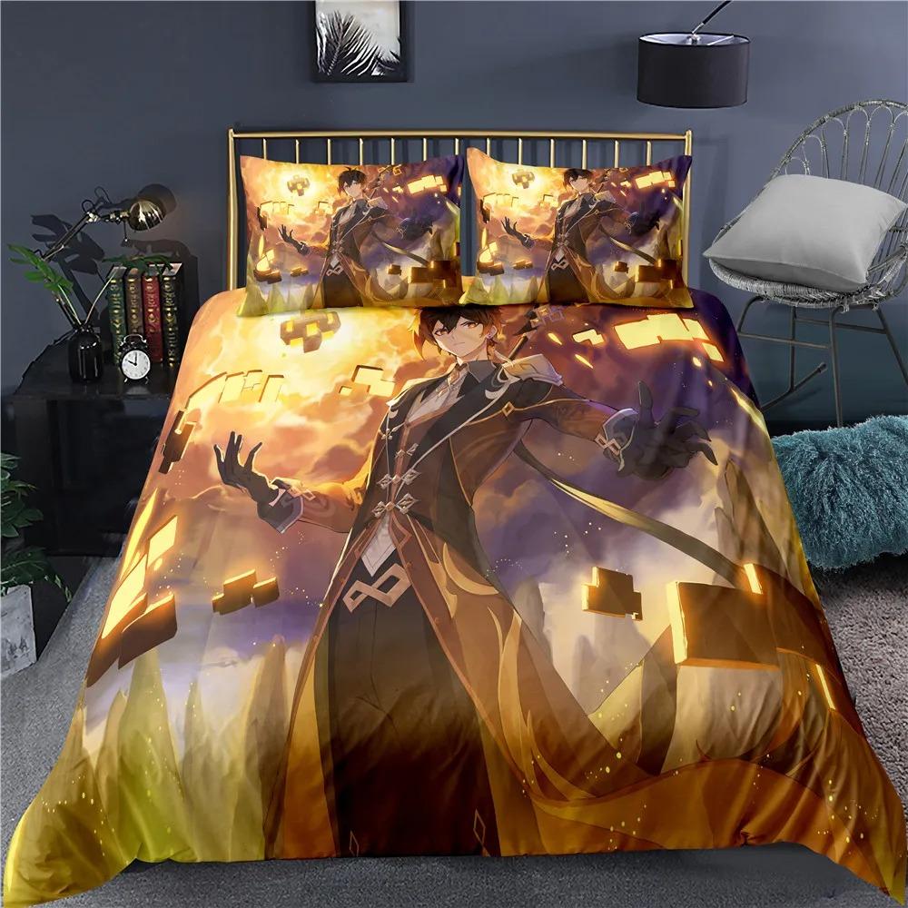 Comforter Indecor Genshin Impact Keqing Bedding Set Single Twin Full Size For Kids Adults Bedroom Decor