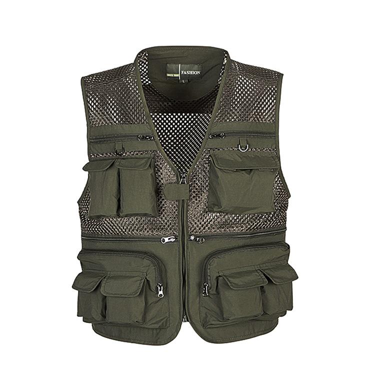 Men's Lightweight Cotton Multi-Pocket Mesh Vest - Sleeveless, Plus Size, Ideal for Summer, Fishing, and Outdoor Activities.