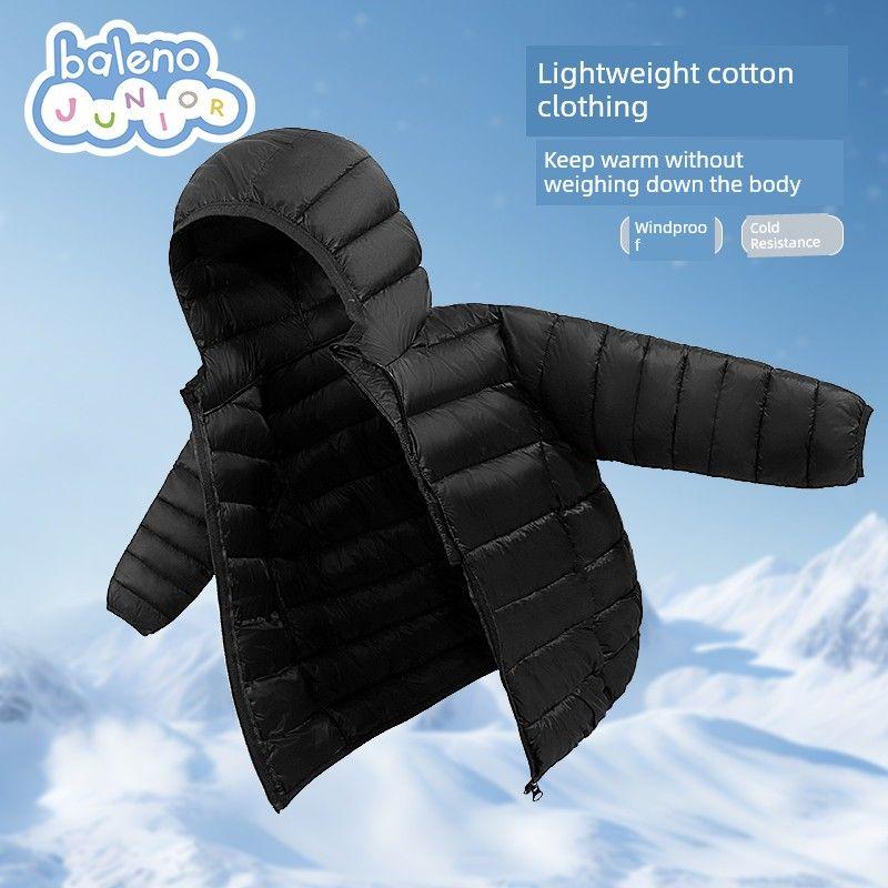 Baleno Boys  Cotton Jacket 2025 New Model for Older Children, Lightweight Hooded Coat, Children s Warm Winter Cotton-Padded Jacket Black/Pure Color 150