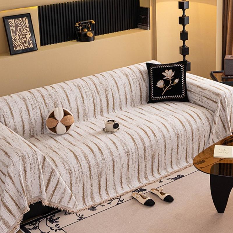 1pcs Simple Stripe Chenille Sofa Cover Waterproof Cat Resistant All Season Couch Protector Slipcover