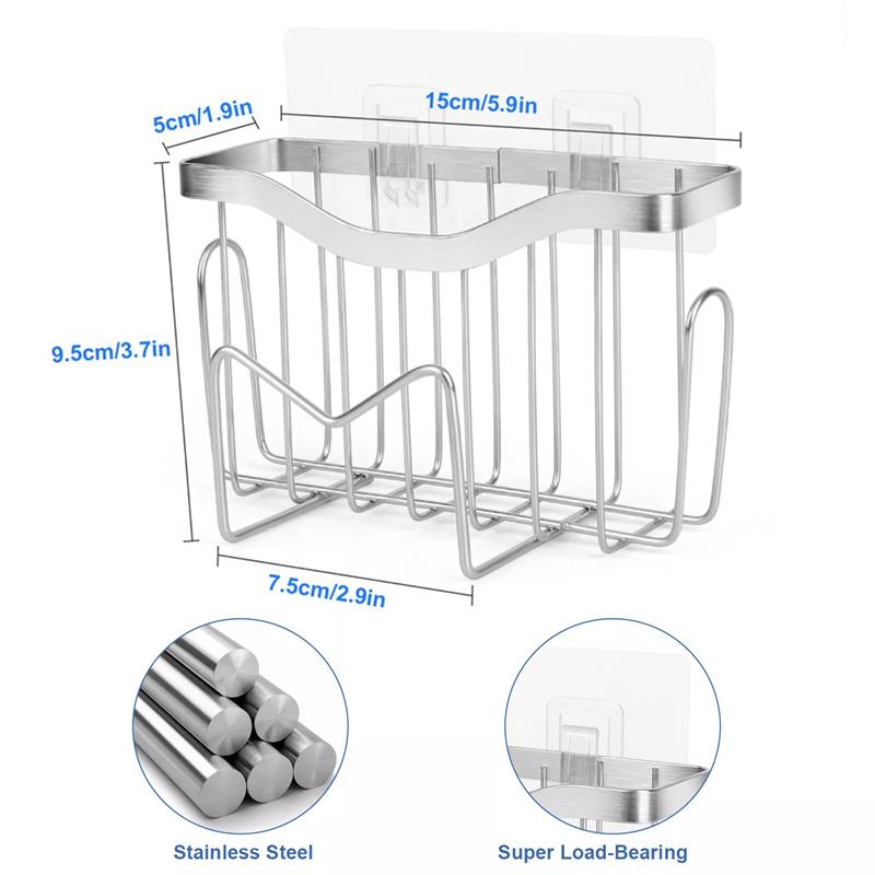 Multifunctional Sponge Holder Kitchen Sink Organizer Rustproof Stainless Steel Sink Caddy For Sponge Brush Sink Stopper Scraper