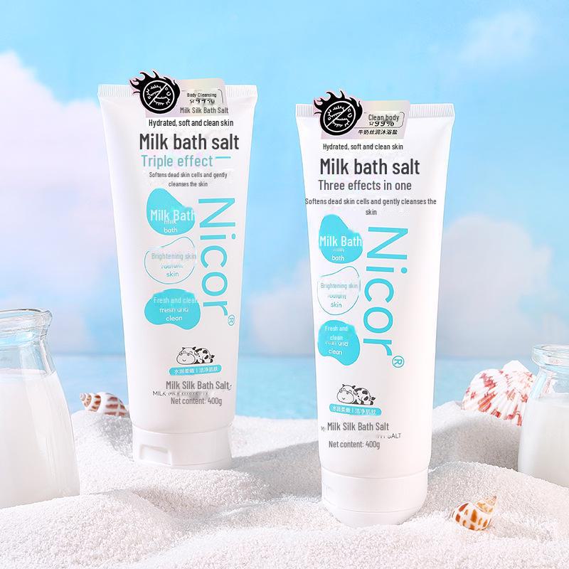 Nicor Silky Milk Bath Salt Body Scrub for Muscle Exfoliation and Whole Body Cleansing.