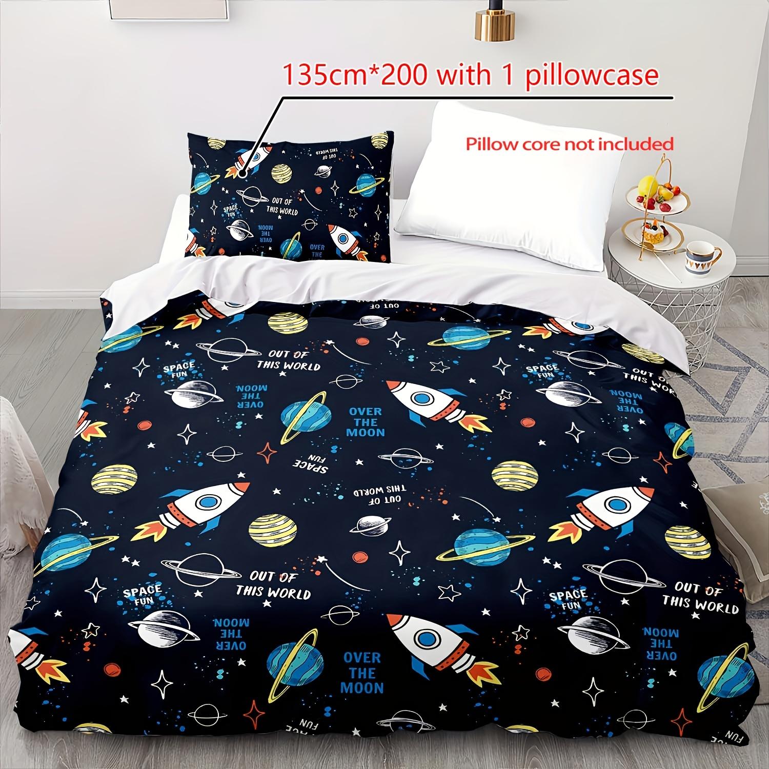 2/3pcs Duvet Cover Set, Soft and Comfortable, Rocket Ship Twin Bedding set, Rocket Ship Bed Set, Space Rocket Bedding Set for Boys, Space Be 135cm*200cm