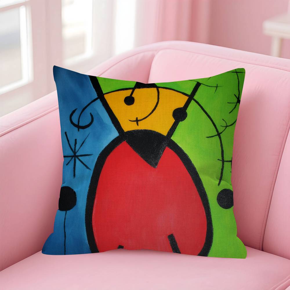 Classic painter Joan Miro Doublesided Printed pillow cover Short plush Suitable living rooms bedrooms sofas throw cushion cover