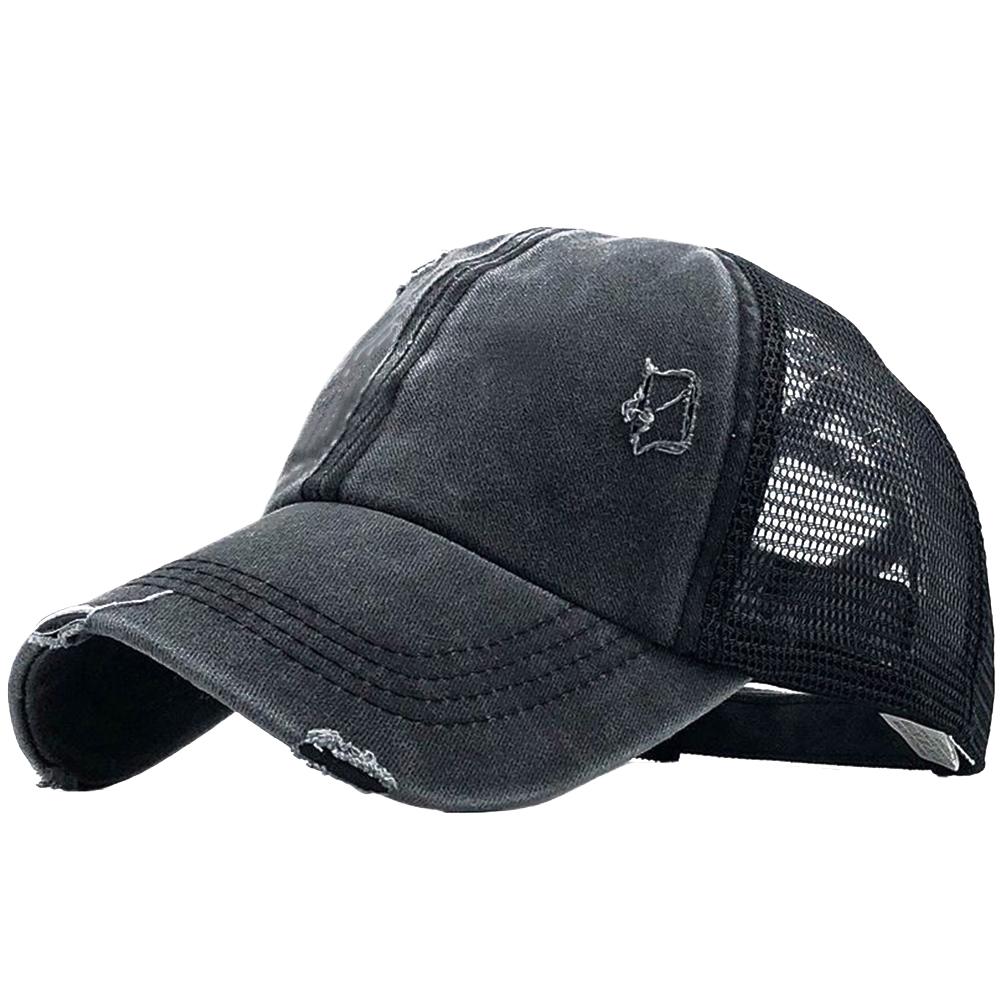 

Кепка крест-накрест, сетчатая кепка для дальнобойщика, регулируемая, стираная, дышащая, с высоким хвостом, бейсбольная кепка с рваным краем для отпуска чёрный