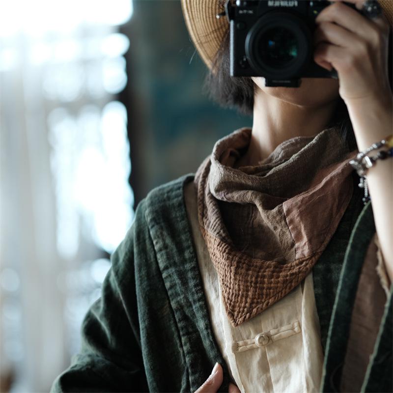 Vintage-Inspired Color Block Triangle Scarf - Ancient Mud
