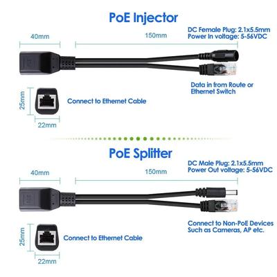 1/5/10 párů POE kabel Pasivní napájení přes Ethernet Adaptérový kabel POE Splitter Injektor Napájecí modul 12V pro IP kameru