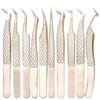 Golden Feather Stainless Steel Lash Tweezers with Net Grip for Precision Eyelash Application