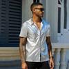 Letní Pánská košile Lesklý povrch Límec Jednořadý Krátké rukávy Volné Jednobarevné Party Nightclub Dance Streetwear Top