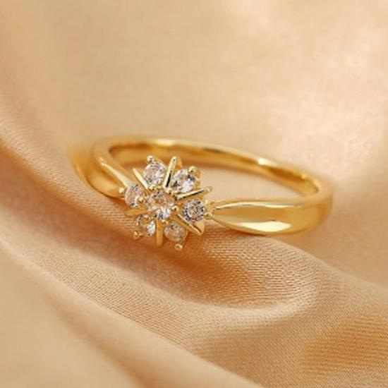 Anello di alta gamma placcato oro con design floreale coreano